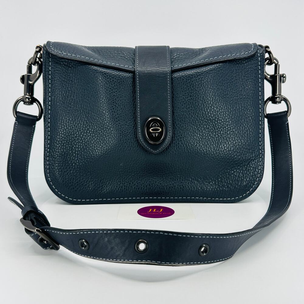 Coach Women's Page 27 Slate Blue Pebbled Leather Shoulder Bag Purse 29220